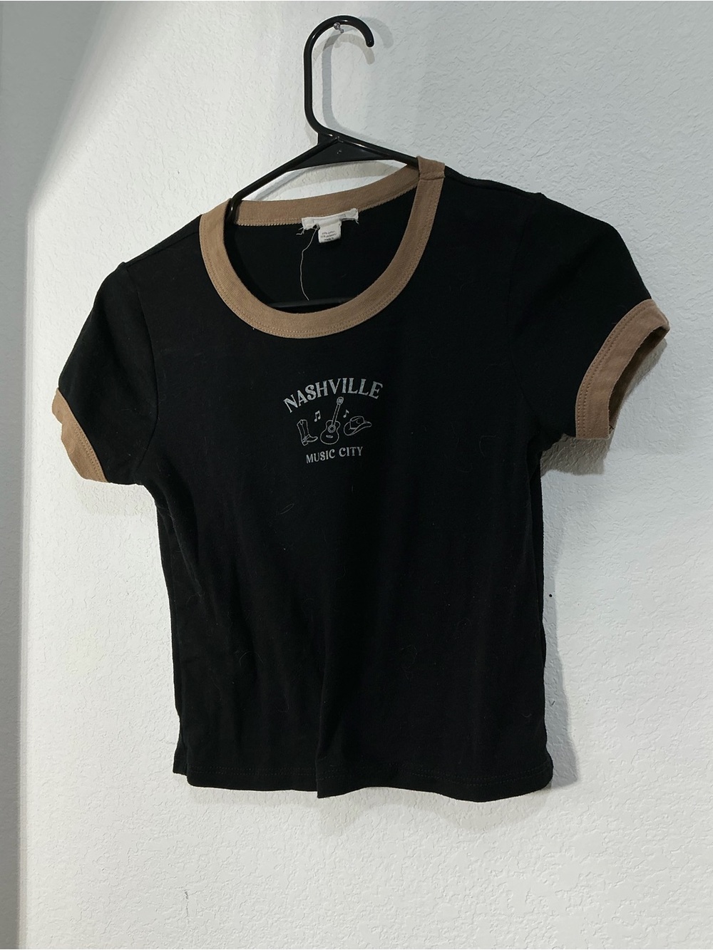 Nashville Music City Black Ringer Tee with Tan Trim